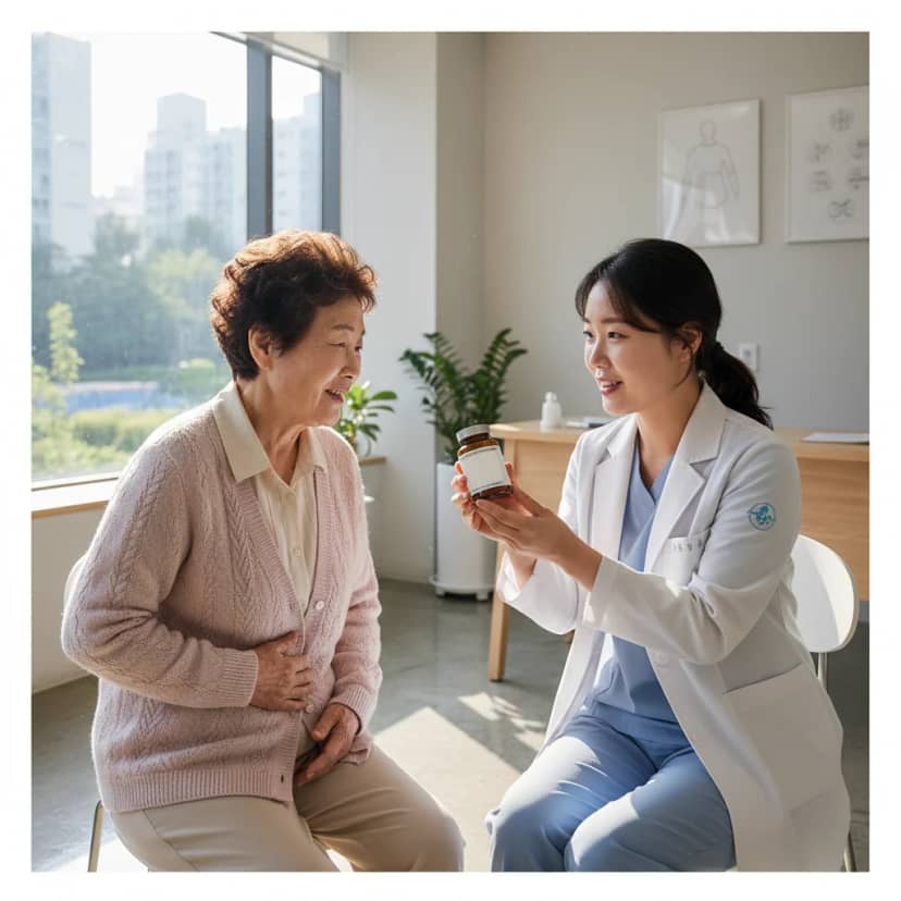 의사 선생님과 비타민D 섭취에 대해 상담하는 모습입니다. 임산부에게 비타민D 권장량과 안전한 섭취 방법이 특히 중요하니, 꼭 확인하세요.
