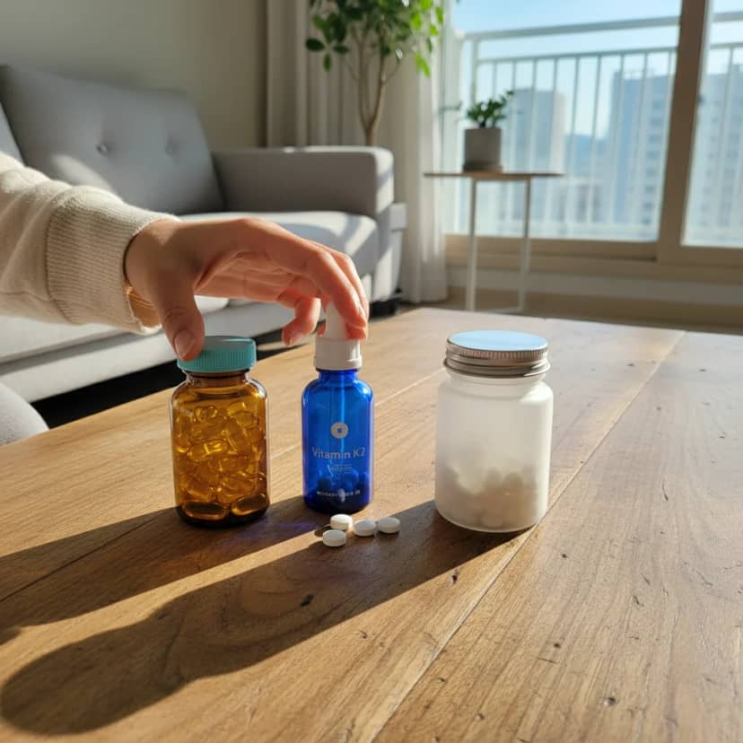 햇살 가득한 거실에서 비타민D 영양제를 챙기고 있네요. 임산부에게 중요한 비타민D, 얼마나 어떻게 섭취해야 안전할까요? 함께 알아보아요.